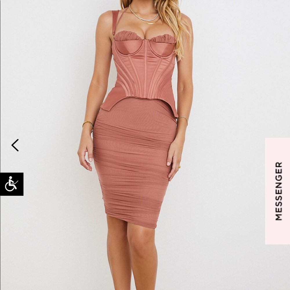 House of CB 'TALYA' ANTIQUE ROSE CORSET MIDI
